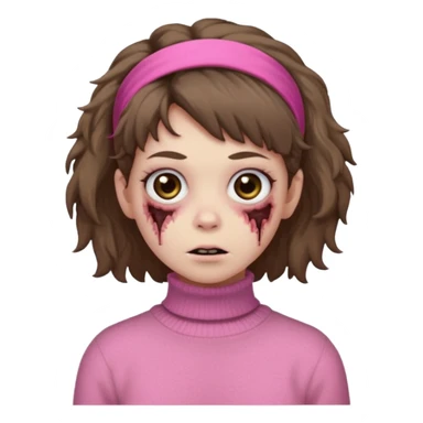 brown fluffy haired zombie with pink turtleneck sweater and hair band sticker
