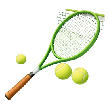 A tennis racket and ball positioned on a grass court, with the net and lines clearly visible in the background. The scene emphasizes the classic elements of the sport, capturing the energy and precision of a tennis match. sticker