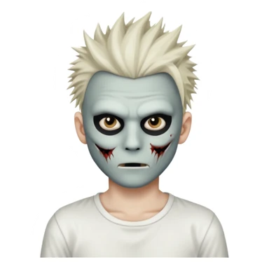 zombie boy with spiky emo hair and white shirt emoji and he wears an anonymous mask sticker