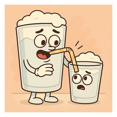 a glass of ayran drinking another glass of ayran with a straw, cartoon style sticker