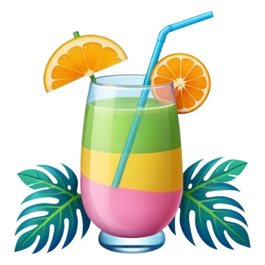 tropical greeni pink and blue mimosa with straw and orange on the side of the top sticker