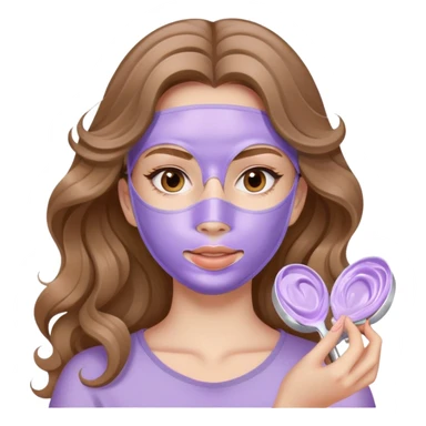 girl with long wavy light brown hair applying lilac face mask skincare sticker