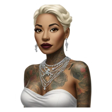 Hyper Realistic tattooed lady wearing expensive jewelry sticker