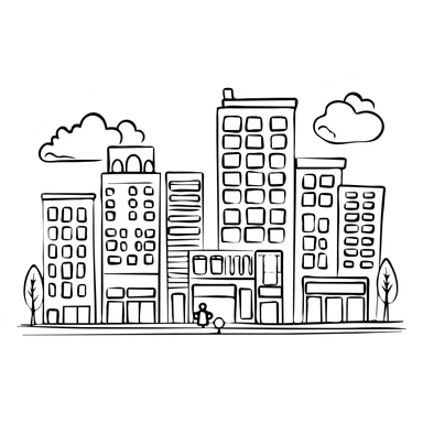 Urban planning concept with mixed-use buildings and pedestrian spaces sticker