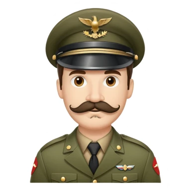 Soldier with a thick handlebar mustache wearing a military helmet sticker