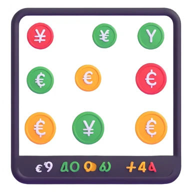 price analysis dashboard with euro dollar pound yen currency symbols sticker