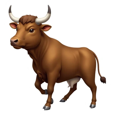 cinematic-[brown bull]-realistic-full-body-standing-emoji,-tail-flicking-lazily,-head-tilted-dramatically,-sleek-[brown]-fur,-simplified-yet-realistic-focused-features,-highly-detailed,-glowing-with-an-almost-sarcastic-glow sticker