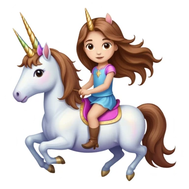 light-skinned little girl with long brown hair riding a unicorn sticker