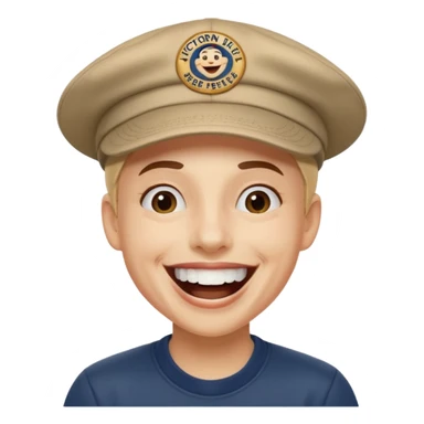 Crea una persona con una gorra de marca riéndose y abajo diga victornext siempre para serviles sticker