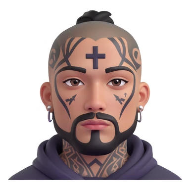 urban gangster with teardrop and cross face tattoos, mean look, street style sticker