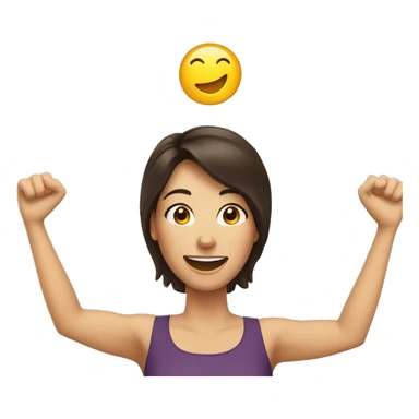 excited woman with dark brown hair with arms raised above head sticker