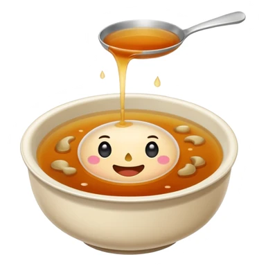 plain consommé in a bowl, clear brown broth, no garnish, no face, simple emoji style sticker