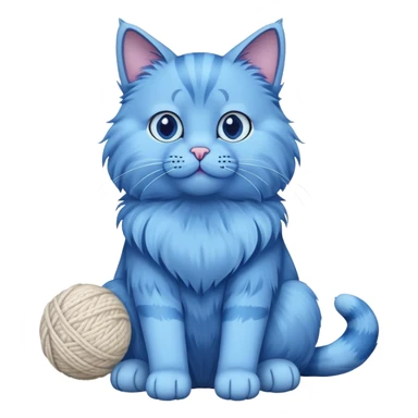 blue cat full body sitting with a wool ball sticker