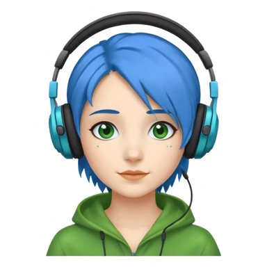 blue haired woman with headphone and green costumes  sticker