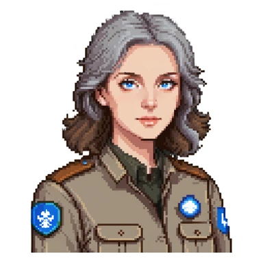 white woman park ranger with blue eyes and brown and gray hair sticker