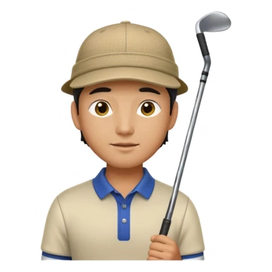 Asian male golfer upper body wearing hat sticker