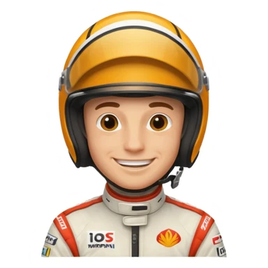 Male F1 racer, helmet on, racing suit sticker