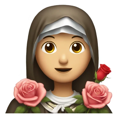 An emoji of Saint Rita with a rose  sticker