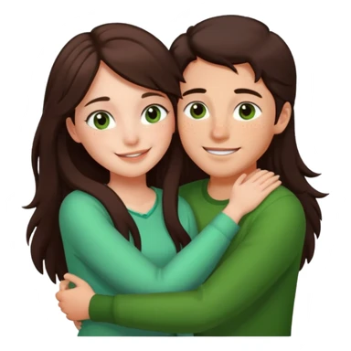 Girl and boy couple Both peach skin and darkish brown hair, give girl freckles HUGgING EMOJI, and give only the girl long hair and green brown eyes too sticker