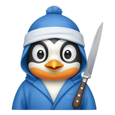 Cute and little penguin wearing a blue cloth in his head and holding a  knife  sticker