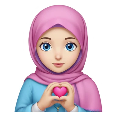 Turkish beautiful finish Konya girl blue eyes with pink lila magnolia hijab and hold heart in her hand  sticker