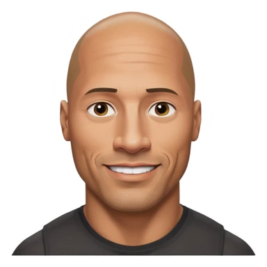 Dwayne 'The Rock' Johnson emoji, apple style, bald head, raised eyebrow, friendly smile sticker