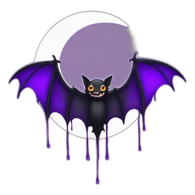 purple black vampire bat wings flying in front of large dripping crescent moon sticker