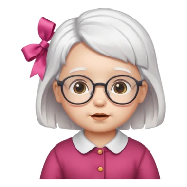 white haired little baby with glassess and ribbon on hair sticker