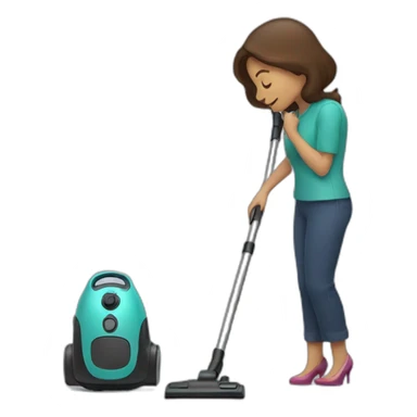 woman looking into vacuum cleaner sticker