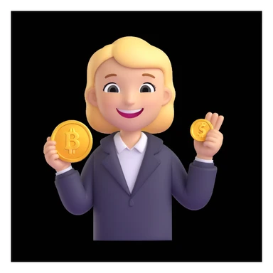 smiling character with a shining coin, representing luck and a new beginning sticker