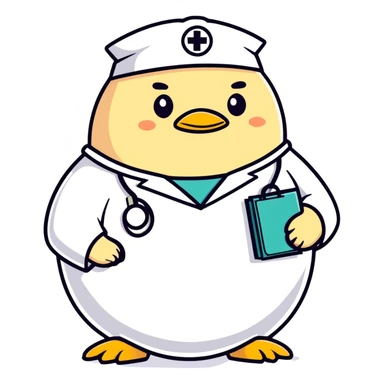 Fat egg dressed as doctor with big belly sticker