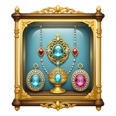 old jewelry in a glass showcase  sticker