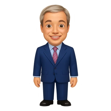 Create a full body figure of Nigel Farage smiling and standing as an emoji with a transparent background. Maintain the style and essence of the original emoji. sticker