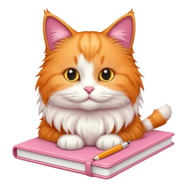 A pink note book with a orange and white cat on it sticker