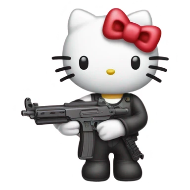 Hello kitty holding a gun with a bow on it with the logo hello kitty on it sticker