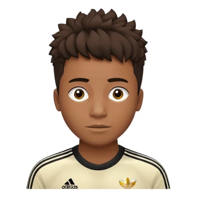 Crie um emoji de um menino com o cabelo castanho claro com uma franja reta e o corte low fade zumbi blusa de gola alta da adidas sticker