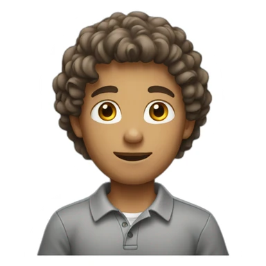 young man with brown curls wearing a gray polo shirt sticker