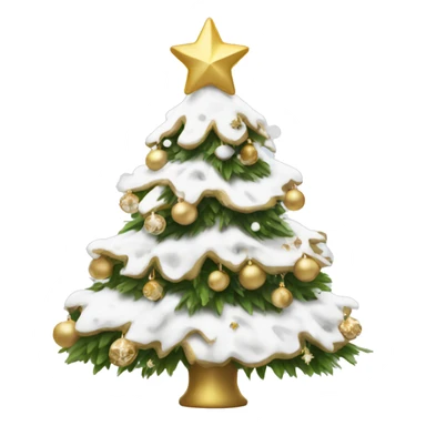 snow christmas tree with white and gold decorations sticker
