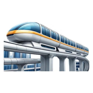 Futuristic monorail train curving above a cityscape with tall buildings sticker