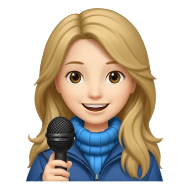 long haired woman with winter clothes holding microphone sticker