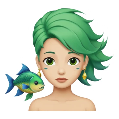 earring  wearing fish with green hair sticker
