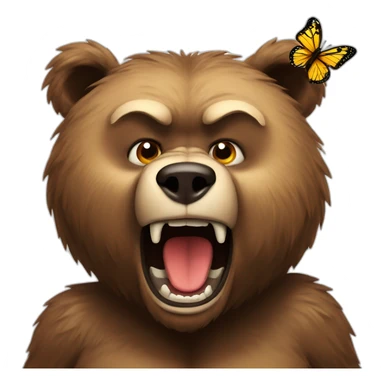 A angry bear with a butterfly sticker