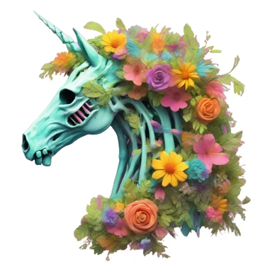 Zombie Pegasus unicorn skeleton psychedelic flowers floral groovy art neon rave raving sticker