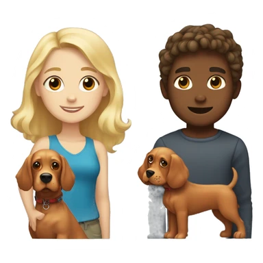 blonde-haired girl and brown-haired boy with a red cocker spaniel sticker