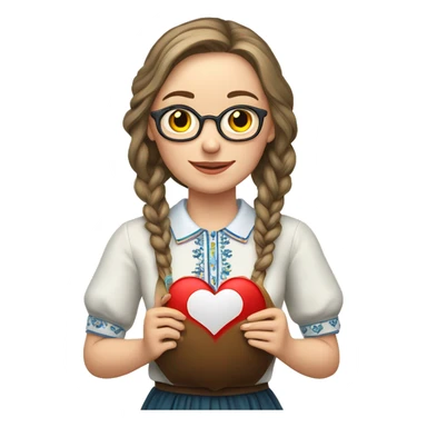 A Ukrainian teacher in an embroidered shirt holds a heart in her hands sticker