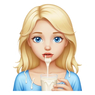 Milk dripping from blonde girl blue eyes lips sfw sticker