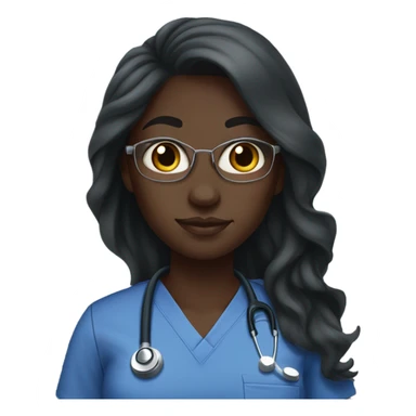 Dark skin black girl with long hair wearing scrubs  sticker