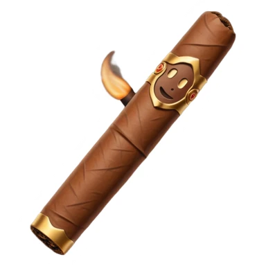 Emoji-style cigar icon, dark brown wrapper, subtle smoke, minimalistic, clean silhouette, metal details, no gold sticker