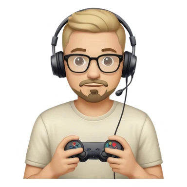 Muchacho guapo con lentes con barba de candado con audífonos jugando playstation  sticker
