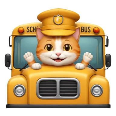 happy cat driving a school bus sticker